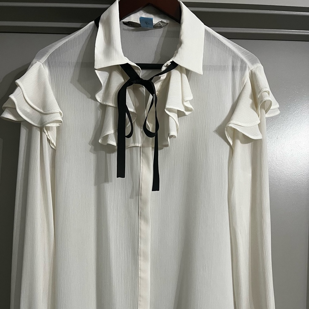 Zara sheer white button up frills